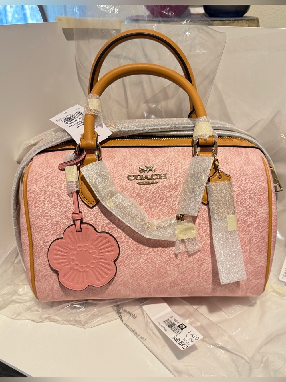 NEW Authentic Coach Medium Powder Pink Signature Rowan Satchel CEA18 NWT